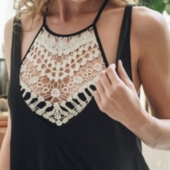 Crochet Bralette Crop Top Black Boho Halter - Picture 6 of 7